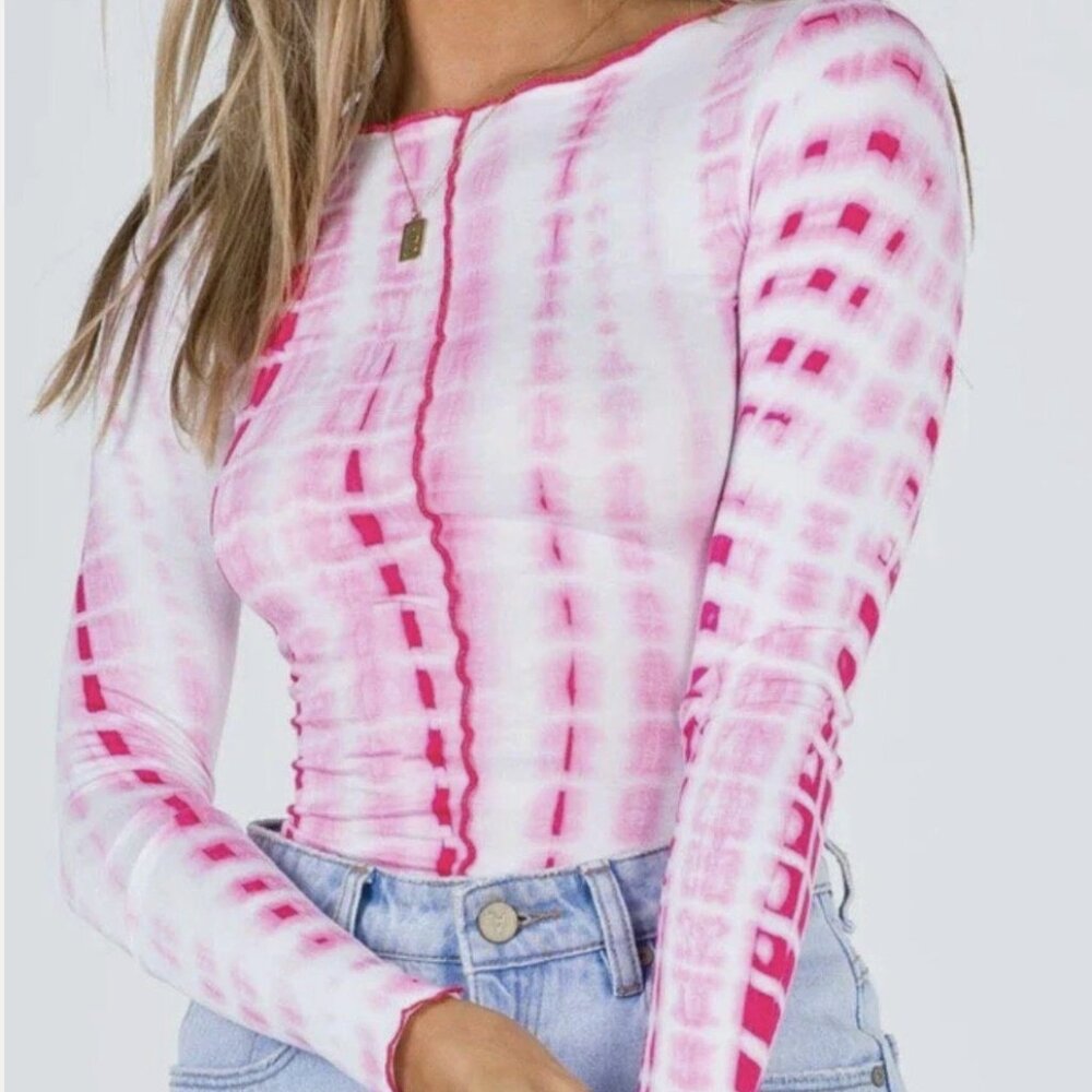 Princess Polly Penny Lane Pink Tie Dye Crop Tee Long Sleeve